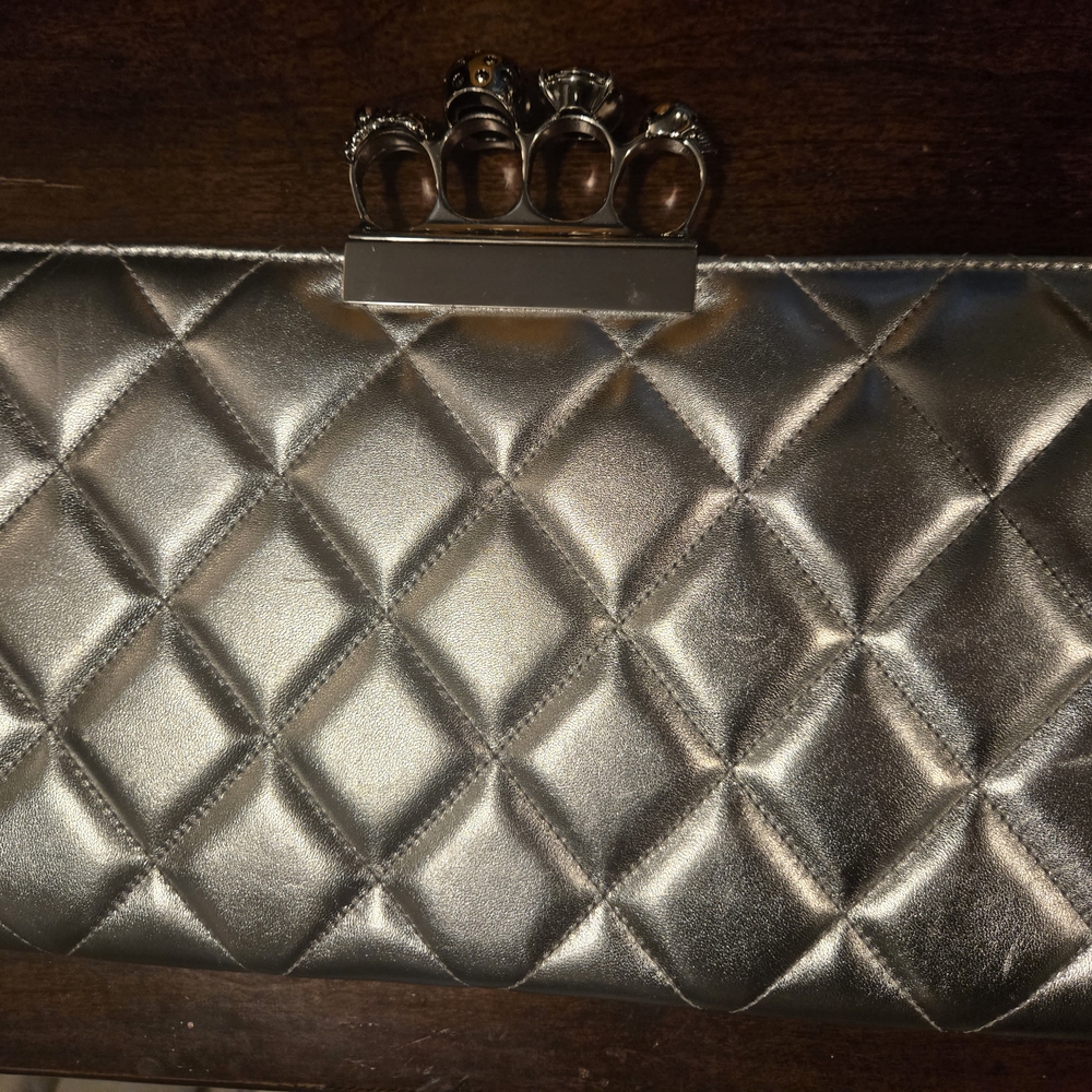Alexander McQueen Silver Graffiti Knuckle Clutch Bag